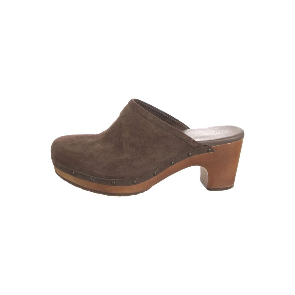 Ugg Australia Brown Suede Studded Accents 3" Wooden Heel Mules size 6